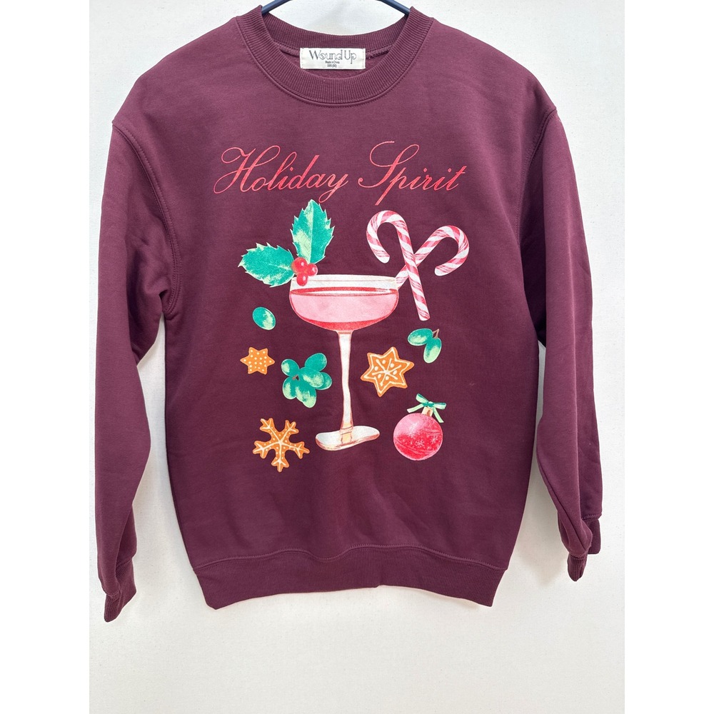 Wound Up Holiday Spirit Burgundy Christmas Cocktail Sweatshirt XXS 00
